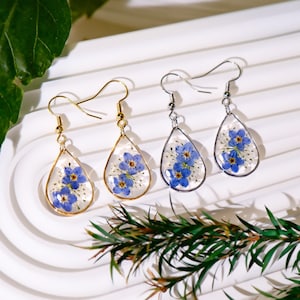 Forget Me Not Flower Earrings, Real Pressed Flower Earrings, Dried Flower Resin Earrings, Handmade Jewelry for Women, Birthday Gifts For Her image 1