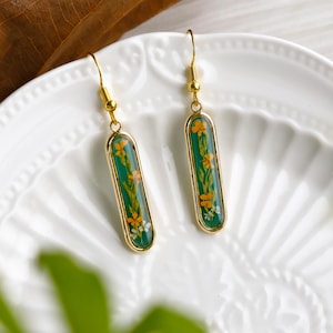 Orange Real Flower Resin Earrings: Hand-Pressed Flower Drop Jewelry, Gifts For Her