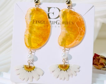 Summer Tangerine Fruits Earrings, Handmade Pressed Tangerine Resin Earrings, Real Dried Orange Dangle Drop Earrings, Birthday Gifts For Her