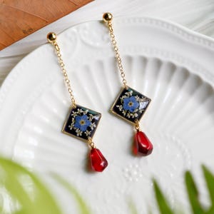 Real Forget-Me-Not Flower Earrings: Handmade Resin Dangle Earrings Gifts For Her