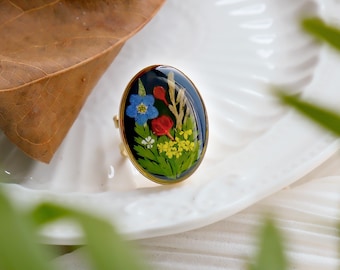 Forget-Me-Not Flower Resin Ring Adjustable: Handmade Pressed Flower Rings, Gifts For Her