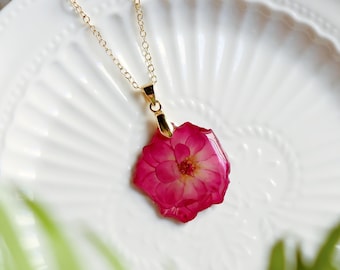 Real Rose Flower Resin Necklace: Hand-Pressed Flower Pendant, Gifts For Her