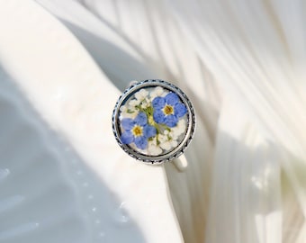 Echte Vergissmeinnicht Harz Ring Verstellbar: Handgepresste Blumen Ringe, Geschenke für Sie