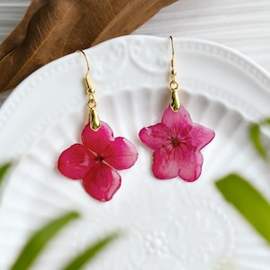 Pink Hydrangea Earrings, Handmade Real Pressed Flower Earrings, Dried Flower Dangle Drop Earrings, Botanical Jewelry, Birthday Gifts For Her