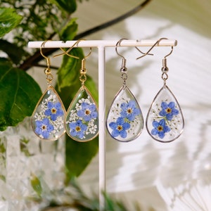 Forget Me Not Flower Earrings, Real Pressed Flower Earrings, Dried Flower Resin Earrings, Handmade Jewelry for Women, Birthday Gifts For Her image 2