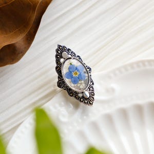 Forget Me Not Flower Rings, Real Pressed Flower Rings, Dried Flower Resin Rings, Natural Handmade Jewelry for Women, Birthday Gift For Her