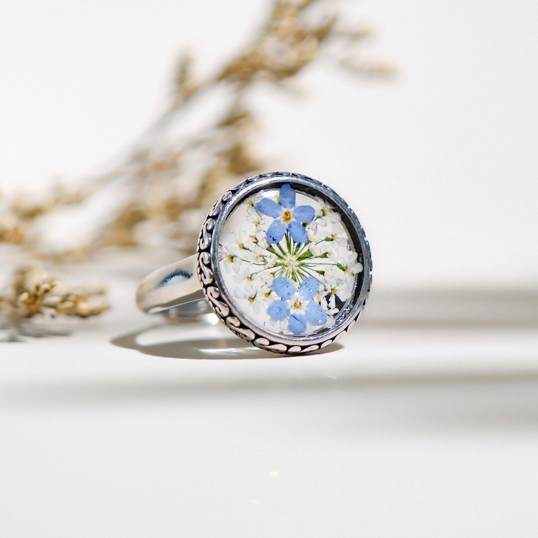 Me Not Flower Rings, Dried Flower Resin Rings, Real Pressed
