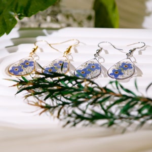 Forget Me Not Flower Earrings, Real Pressed Flower Earrings, Dried Flower Resin Earrings, Handmade Jewelry for Women, Birthday Gifts For Her image 7