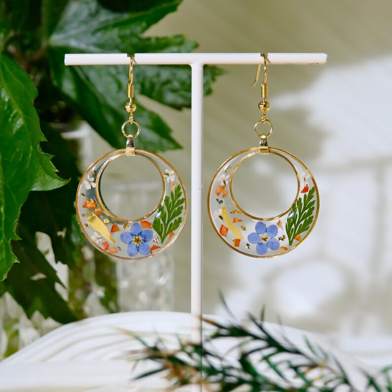 Forget Me Not Flower Earrings, Handmade Pressed Forget Me Not Flower Resin Earring, Dried Flower Dangle Drop Earrings, Birthday Gift For Her zdjęcie 7