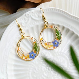 Forget Me Not Flower Earrings, Handmade Pressed Forget Me Not Flower Resin Earring, Dried Flower Dangle Drop Earrings, Birthday Gift For Her