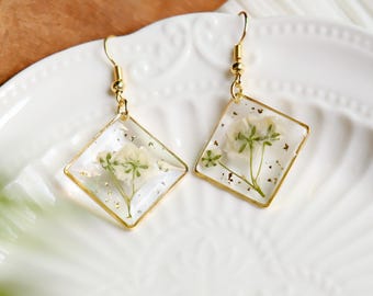 Real Baby's Breath Flower Resin Earrings: Hand-Pressed Flower Drop Jewelry, Gifts For Her