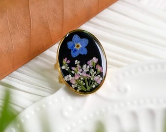 Forget Me Not Flower Resin Ring Adjustable: Handmade Floral Rings, Gifts For Her