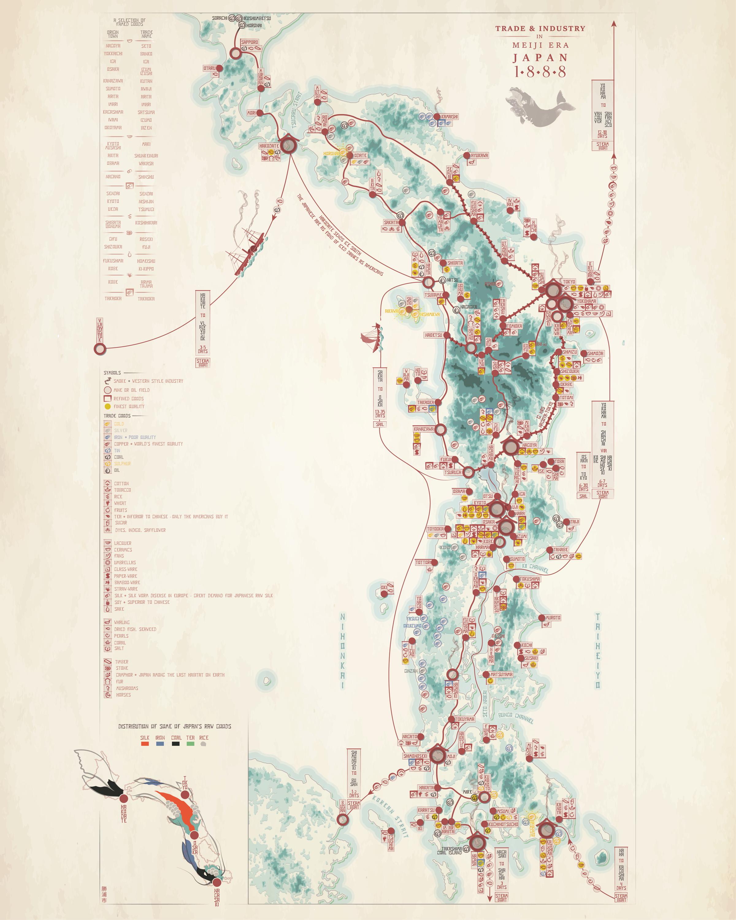 Japan Map of Trade & Industry in Meiji Era - Etsy Canada