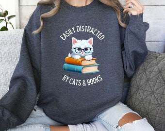 Cat Jumper Cat Sweater, Bookish Jumper, Kids Cat Jumper, Womens Cat Jumper, Book Lovers Gift, Cat Mum, Cat Owners Jumper, Cat Lady Gifts