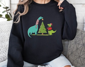 Dinosaur Christmas Tree Jumper - Dino Xmas Jumper - Christmas Dinosaur Jumper - Dinosuar Christmas Sweaters and Sweatshirts