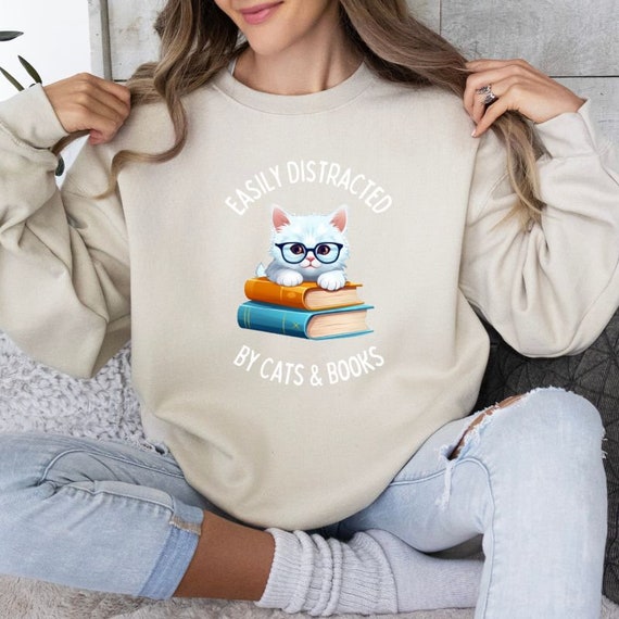 Cat Jumper Cat Sweater Bookish Jumper Kids Cat Jumper Womens Cat Jumper Book Lovers Gift Cat Mum Cat Owners Jumper Cat Lady Gifts Etsy UK