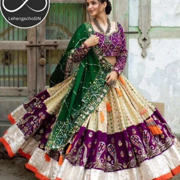 Special Butter Silk Lehenga Choli Dupatta Printed lehenga Real Mirror Work chaniya choli For Women Garba special Choli By LehengacholiIN