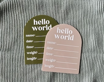 Hello World Birth Announcement, Gender Neutral Birth Announcement, Baby Name Announcement, Write in Birth Stats, Birth Stat Sign, Newborn