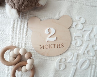 Teddy Bear Monthly Milestone Set, Baby Photo Prop, Vintage Nursery Decor, Boy Monthly Milestone, Baby Boy Decor, Gender Neutral Baby Decor