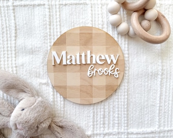 Personalized Baby Name Sign, Gingham Birth Announcement, Hospital Name Sign, Newborn Photo Prop, Custom Baby Keepsake, Vintage Boys Nursery