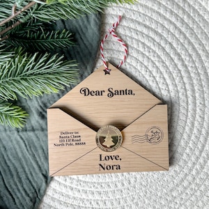 Personalisierter Brief an Santa Ornament, Lieber Santa Umschlag Ornament für die Wunschliste des Kindes, Weihnachtslistenhalter für Kinder, Santa Mail, Weihnachten