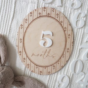 Set de hitos mensuales, accesorio fotográfico floral vintage para bebé, marcador de mes de madera, regalo para baby shower, recuerdo clásico, disco de hito grabado
