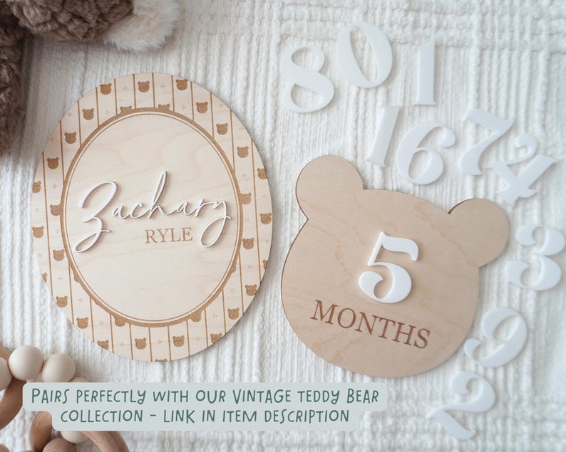 Teddy Bear Monthly Milestone Set, Baby Photo Prop, Vintage Nursery ...