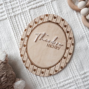 Nom de bébé personnalisé, faire-part de naissance ours en peluche, décoration de chambre d'enfant garçon vintage, nom d'hôpital de bébé, décor de chambre d'enfant terreux
