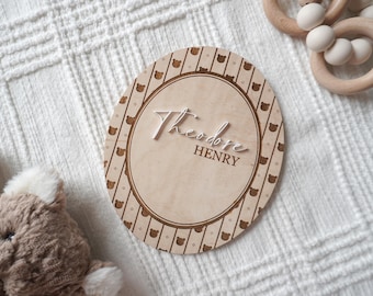 Personalized Baby Name Sign, Teddy Bear Birth Announcement, Vintage Boy Nursery Decor, Baby Hospital Name Sign, Earthy Nursery Decor