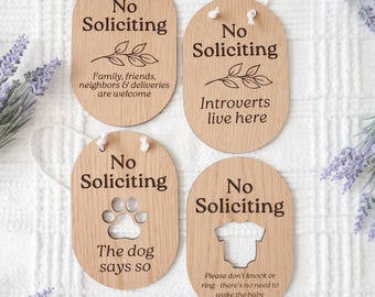 No Soliciting Sign for Front Door, Do Not Knock Baby Sleeping Sign, Dog Warning Door Sign, Modern Outdoor Entryway Decor, Funny door sign