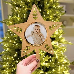 Christmas Tree Star Topper with Picture Frame, Personalized Tree Topper, Custom Christmas Tree Topper, Christmas Star Picture Frame