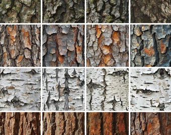 Clipart di carta digitale corteccia di albero - 16 modelli di texture ad alta risoluzione immagini PNG, 300 DPI, download istantaneo, uso commerciale.