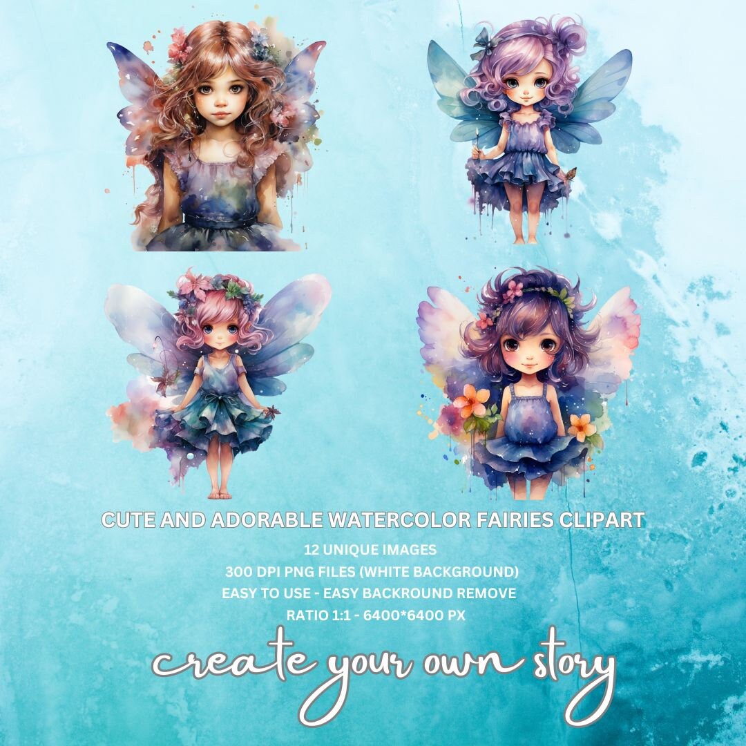 Cute Watercolor Fairy Clipart Whimsical Printable Fairy Art for Nursery ...