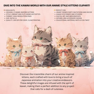 Kawaii Kätzchen Clipart - Kawaii süsse Katzen | Anime Katzen | 17 niedliche Katzen PNGs, 300 DPI digitale Bilder für den kommerziellen Gebrauch. Digitale Kunst