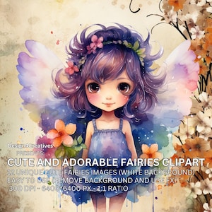 Niedliches Aquarell Fee Clipart - druckbare Fee Kunst für Kinderzimmer Dekor, Party Einladungen, Grußkarten, Scrapbooking, Journal.