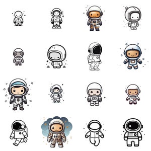 Clipart carino astronauta - Trasparente / PNG / 300 DPI / Adesivi stampabili / Scrapbooking / Biglietti d'auguri / Inviti / Arte della parete della scuola materna