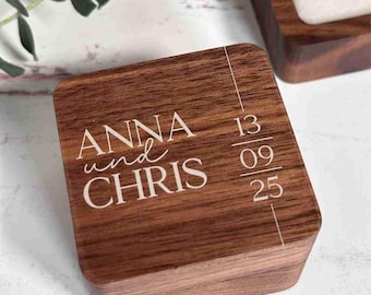 Personalisierte Ringbox aus Holz mit Namen & Datum – modern bedruckt – Geschenk zur Hochzeit, Verlobung oder für Brautpaare