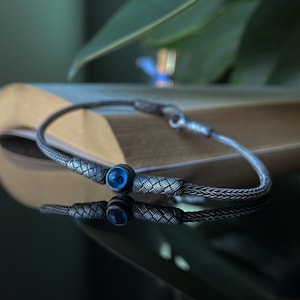 999 Silver Evil Eye Bracelet, Silver Celtic Jewelry, Weaved Bracelet, Vikings Bracelet, Men Woven Bracelet