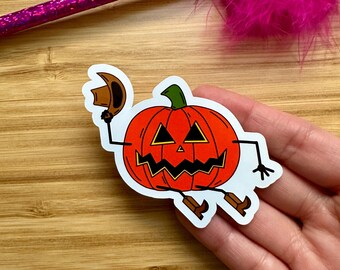 Cowboy Pumpkin Halloween Sticker: Weatherproof Laptop Decal