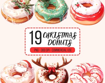 Christmas Donuts Clipart Pack, Christmas Clipart, Donut Clipart, Holiday Donuts, Holiday Foods Clipart, Christmas Holiday Clipart,