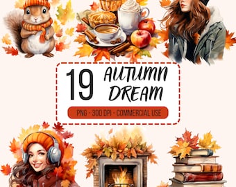 Paquete de imágenes prediseñadas de sueño de otoño, png de otoño, png de otoño acogedor, imágenes prediseñadas de otoño, png de otoño, escenas de otoño acogedoras, uso comercial, PNG