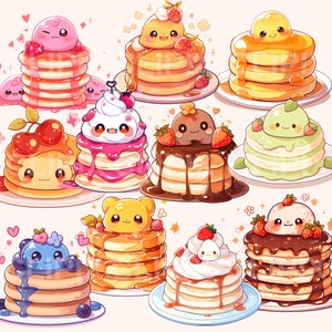 Kawaii Pancakes Clipart Pack, Cute Pancake Clipart, Kawaii Pancakes ...