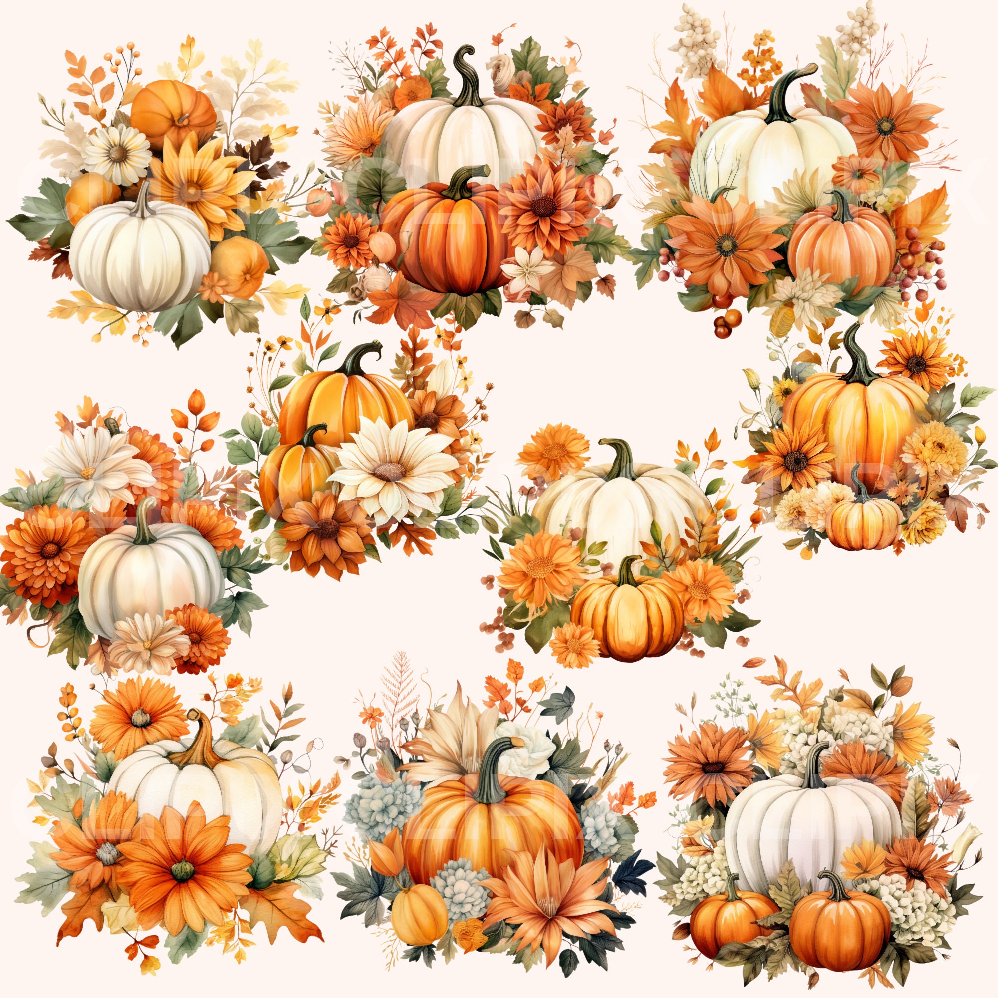 20 Floral Pumpkin Clipart Pack Pumpkin Png Fall Png Pumpkin - Etsy