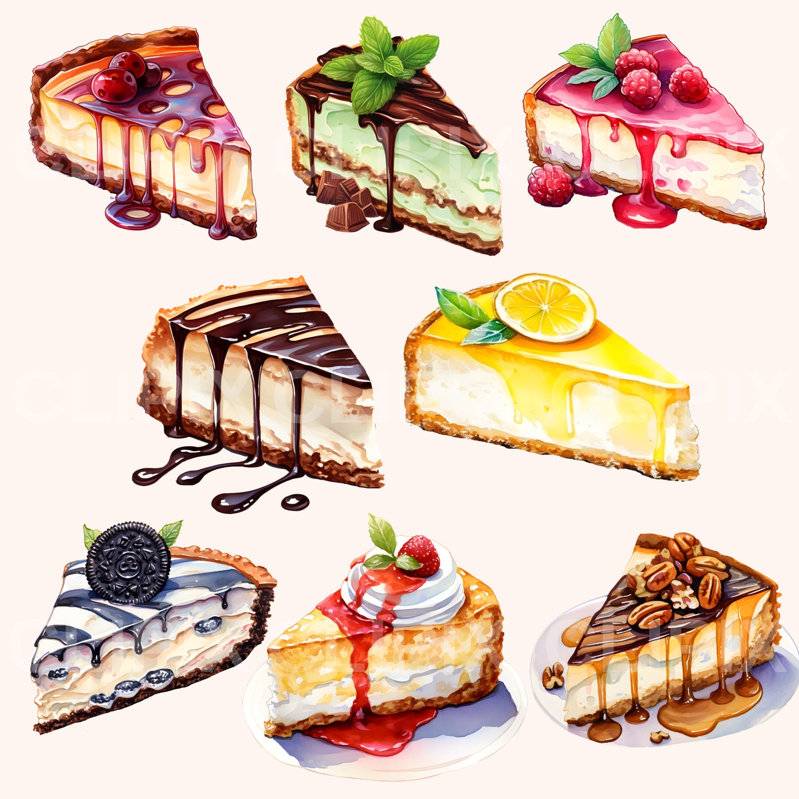 22 Watercolored Cheesecakes Clipart Pack, Dessert Printable,cheesecake ...