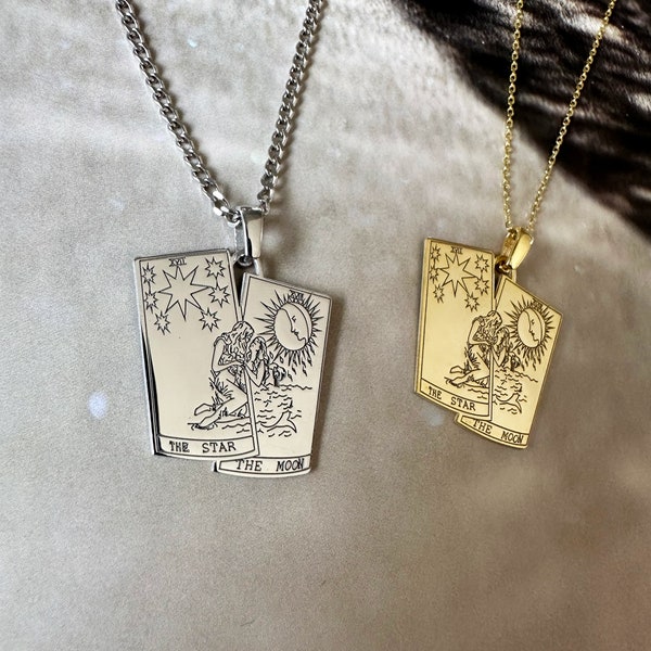 The Star And The Moon Tarot Card Necklace,Tarot Jewelry,Couple Jewelry,Spiritual Jewelrv,Mystical Necklace,Celestial Necklace,Valentine Gift
