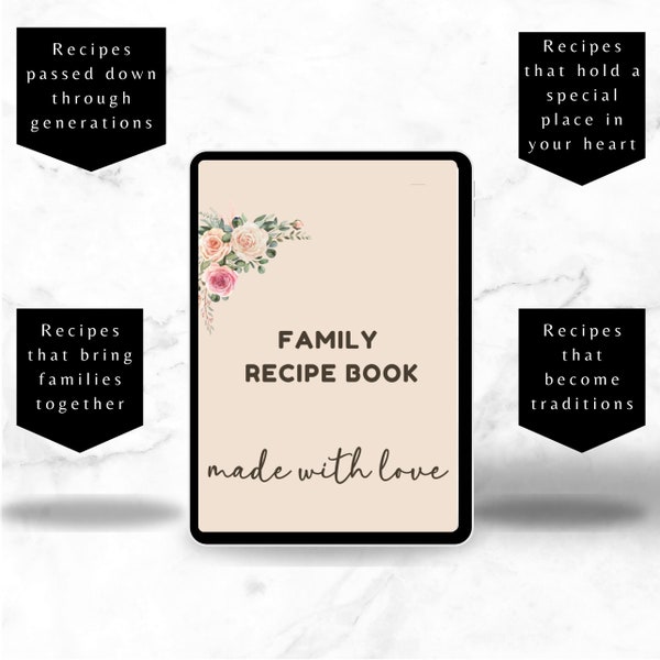 Digital Recipe book, GOOD NOTES PDF I-Pad, Family cookbook, Custom Mother Daughter Daughter-in-law, Holiday Cooking Gift for family Wedding