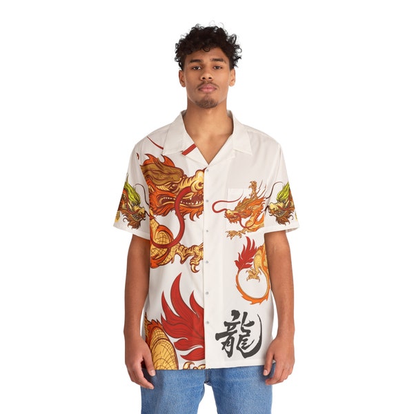 Japanese Dragon Button Up Shirt Streetwear Fashion Vintage Aestethic Cool Menswear Unique Gift