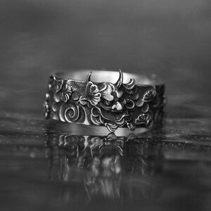 Hannya Oni Mask Kabuki Silver Ring, 925 Silver Band, Japanese Traditional Ring, Demon Ring, Wedding Ring Gift, Hannya Mask Ring, Devil Ring