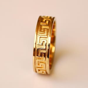 Grieks patroon bandring, 925 zilver, oud-Griekse ring, Eternity Griekse sleutelhanger, gouden meanderring, jubileumcadeau, 14k verguld