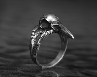 Raven Skull Head Ring, Tree Amulet Ring, 925 Silver Ring, Biker Skull Massive Ring, Gothic Jewelry, Unisex Crow Skull Ring, Gift For Friends